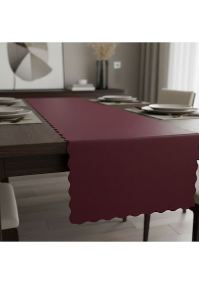1 Adet Deri Runner-40x140 Cm-fırfır Desenli Runner Bordo