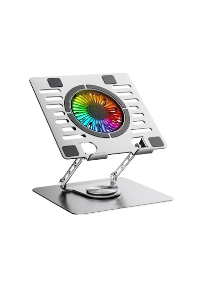 Addison Ad-rc35 360 Derece Dönebilen Fanlı Rgb Işıklı Ayarlanabilir Metal Laptop Stand