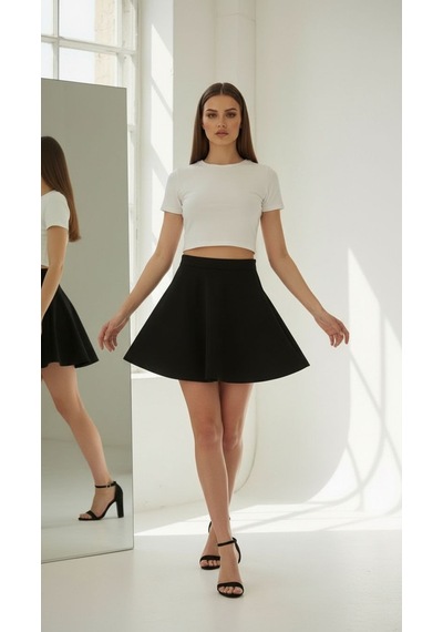 Yarım Kollu Crop Top T-shirt Ekru