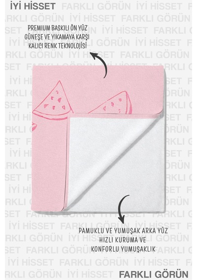 Hello Summer Yazılı Karpuz Temalı Pembe Plaj Havlusu - Tropikal Modern Pastel Banyo Sahil Örtüsü Çok Renkli