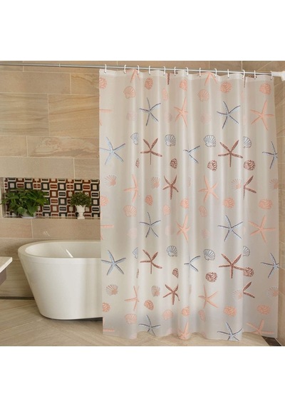 Xspring Duş Perdesi, Peva Plastik Su Geçirmez Duş Perdesi, Metal Halkalı Ağır Hizmet Tipi Perde Astarı, Banyo Dekorasyonu İçin, Küf Ve Suya Dayanıklı, 180x200 Cm Deniz Yıldızı 6998