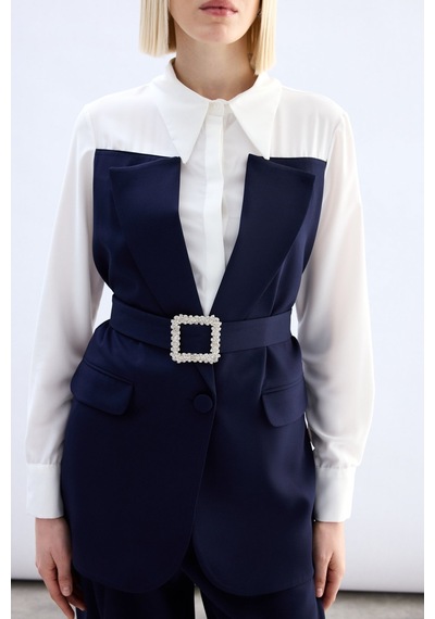 Sateen Ceket Görünümlü Gömlek - Lacivert-136792 Lacivert