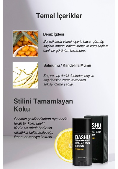 Pratik, Ultra Güçlü Kalıntı Bırakmayan Mat Stick Wax Dashu For Men Premium Ultra Mat Down Stick Wax