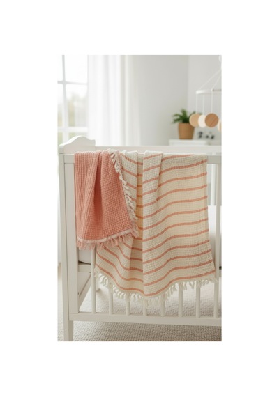 %100 Pamuklu 8 Katlı Multi Müslin Örtü Bebek Çocuk Battaniyesi Xl 120x100 Cm Somon - 858310977 Somon