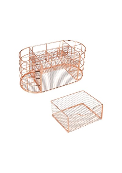 Temel Rose Gold Metal Mesh Masaüstü Organizer Çekmeceli Çok Bölmeli 22x11x11 Cm 9507r