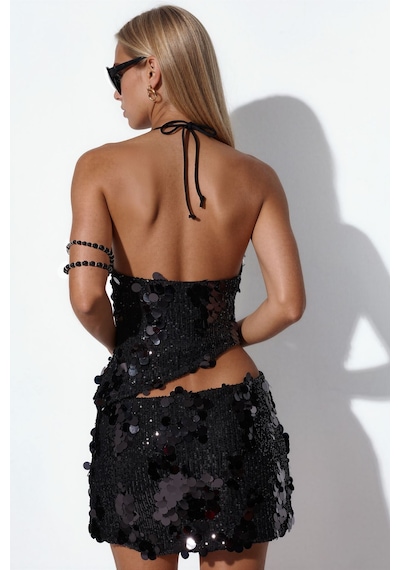 Hiccup Busem Pullu Halter Crop Üst Siyah