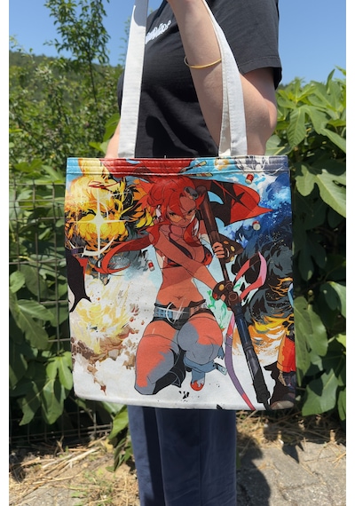 Zipzap Gurren Lagann V5 Yazlık Kışlık Çift Taraflı Kanvas Baskı Bez Çanta Anime Çantası