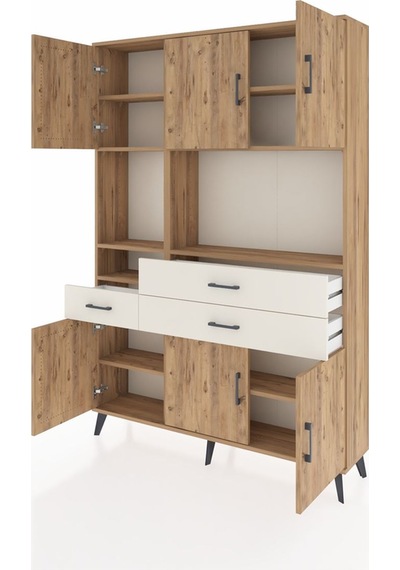 Arges Dolap 9 Raflı 3 Çekmeceli 6 Kapaklı 132x30x195 Çam-çam/... Çam
