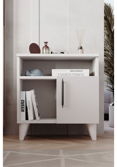 Enda Home Kommen Kapaklı 2 Bölmeli Komodin Yan Sehpa Beyaz