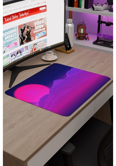 Vaporwave Grid Kaymaz Dikişli Kauçuk Oyuncu Mousepad V2 - 48x40 Xl Gaming Mouse Pad Fare Altlığı