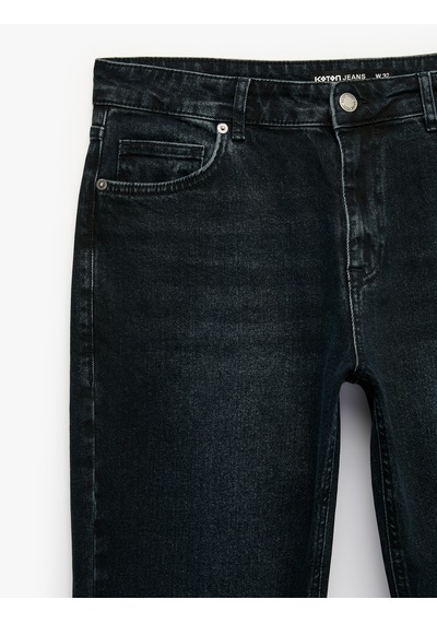 Koton Normal Bel Pamuklu Cepli Straight Jean Pantolon - Mark Jean Koyu İndigo 7wam40316nd