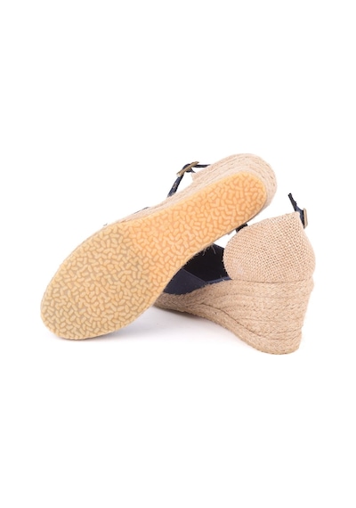 Star Tombis Gerçek Elişi Hasır Dolgu Topuk Keten Hasır Kadın Espadril Handmade Lacivert