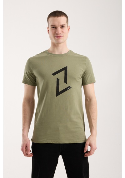 Erkek Dinamik Grafik Sembol Baskılı T-shirt - Haki Çok renkli
