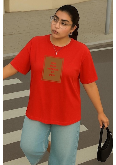 Büyük Beden The Best Baskılı Unisex Tişört Kırmızı
