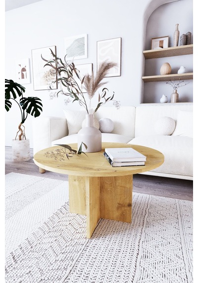 Nova Tekli Orta Sehpa, İskandinav Stil, Bohem, 72 Cm - Safir Meşe