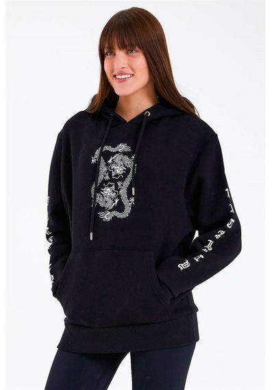 Jahr Marc Dragon Baskılı Siyah Oversize Kadın Sweatshirt