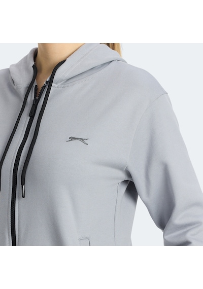 Slazenger KINET Kadın Fermuarlı Kapüşonlu Cepli Gri Sweatshirt