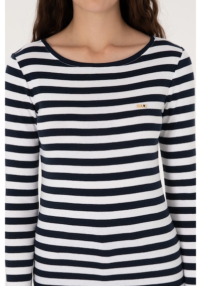 U.S. Polo Assn. Kadın Lacivert Çizgili Bisiklet Yaka Sweatshırt 50314203-VR033