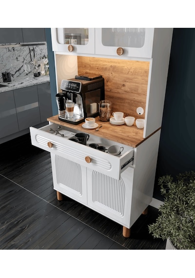 Rosa Kahve Köşesi - 93 Cm Mdf Mutfak Dolabı - Led Aydınlatmalı...