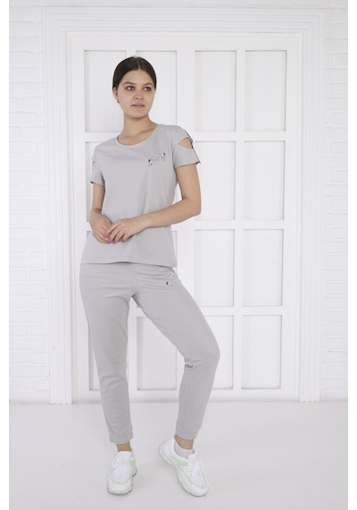 Kadın Spor Gri Alt-Üst T-Shirt Takım-3938 Gri