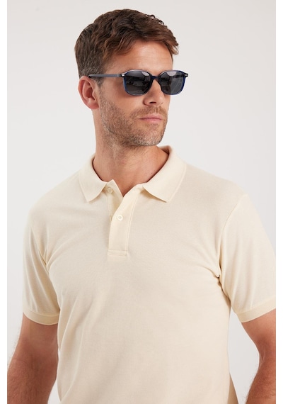 Tudors Erkek Slim Fit Dar Kesim Pamuklu Yumuşak Dokulu Serin Tutan Kumaş Düz Pike Polo Yaka Tişört-34952 Sarı