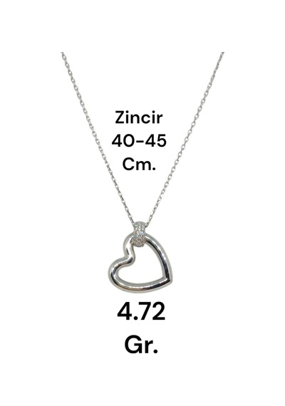 Zirkon Taşlı Kalp Figürlü 925 Ayar Gümüş Kolye Şık Ve Modern Tasasrım Gümüş