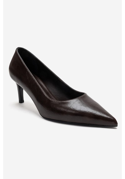 Luvishoes Velmıra Kahverengi Cilt Kadın Topuklu Ayakkabı Kahve Cilt