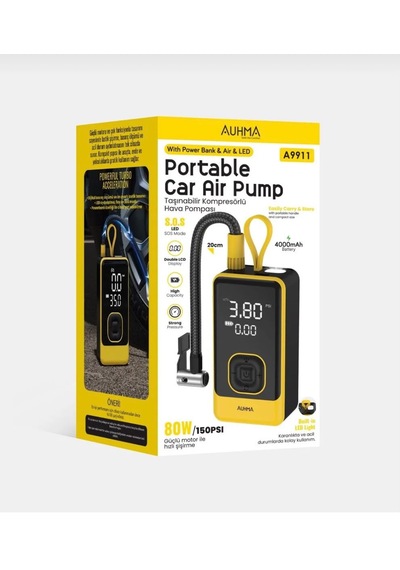 Auhma A9911 Dijital Lcd Ekranlı Dahili Led Fenerli 4000 Mah Hava Kompresörü / Powerbank Özellikli 0 - 150 Psı 0 - 10 Bar Auhma A9911 Dijital Lcd Ekranlı Dahili Led Fenerli 4000 Mah Hava Kompresörü / Powerbank Özellikli 0 - 150 Psı 0 - 10 Bar