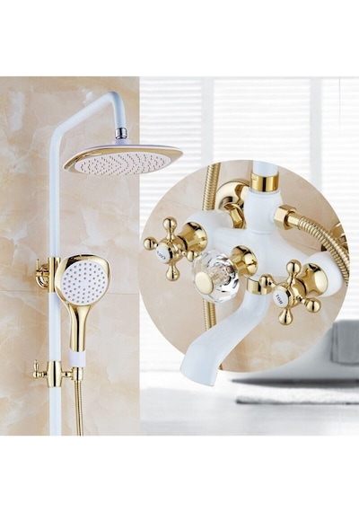 Banyo Bataryası Duş Seti Beyaz/Gold Ithal Özel Üretim