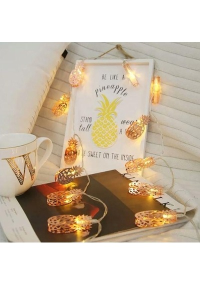 Ananas Sıralı Led Işık 10Lu Dekoratif Lamba Gold Metal