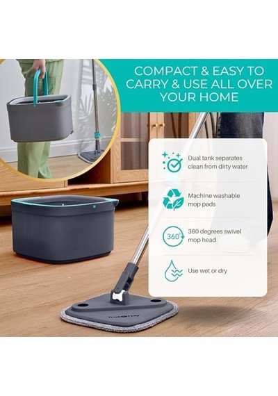 True & Tidy True Clean Paspas Ve Kova Sistemi, Kare Döndürmeli Paspas, Çift Bölmeli Paspas Kovası Ve 2 Kalın Makinede Yıkanabilir Paspas Pedleri Spin Mop İçerir 000 Açık Krem True & Tidy True Clean Paspas Ve Kova Sistemi, Kare Döndürmeli Paspas, Çift Bölmeli Paspas Kovası Ve 2 Kalın Makinede Yıkanabilir Paspas Pedleri Spin Mop İçerir 000 Açık Krem