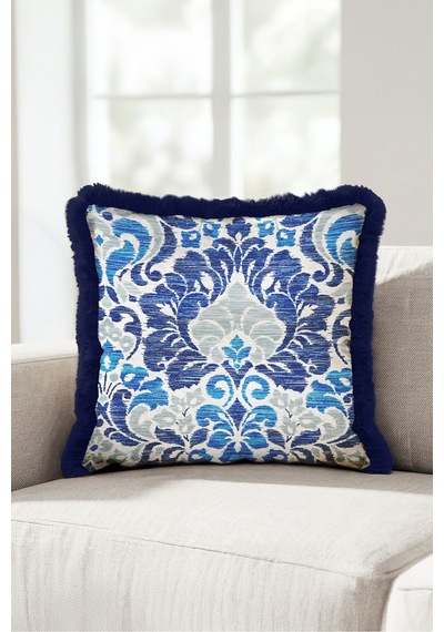 Mavi Damask Klasik Şık Desenli Saçaklı Yastık Kılıfı - Bohem Gri Lacivert Püsküllü Kırlent Kılıfı Kadim Ufuk Mira Mavi Damask Klasik Şık Desenli Saçaklı Yastık Kılıfı - Bohem Gri Lacivert Püsküllü Kırlent Kılıfı Kadim Ufuk Mira
