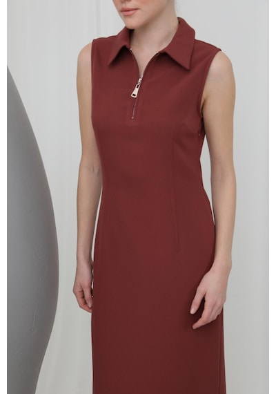 Soul 32149 Kadın Fermuar Detaylı Midi Elbise Burgundy