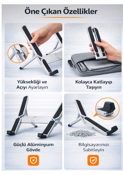 Ayarlanabilir Alüminyum Laptop Ve Tablet Standı Katlanabilir Hava Akışı Destekli Taşınabilir Stand