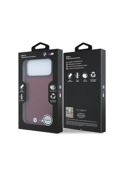 Apple iPhone Uyumlu 18 Pro Max Kılıf Bmw Lisanslı M-safeli Pu Metal Logolu Kırmızı Halka Tasarımlı Kapak Bordo