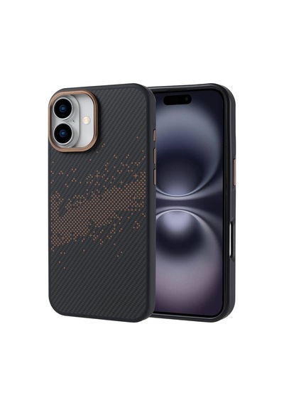 Zore Apple Uyumlu iPhone 16 Plus  Magsafe Şarj Özellikli Karbon Fiber Tasarımlı Vave Kap Gold