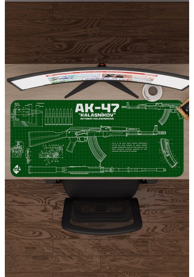 Ak 47 Siyah Kalaşnikov Cs Dikişli Kauçuk Oyuncu Mousepad - 90x40 Gaming Mouse Pad Ak-47 Yeşil