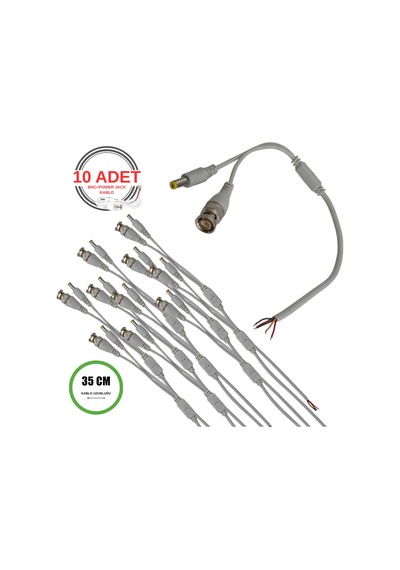 Bnc + Dc Power Jack Pigtail Kablo 35cm 5 Uçlu Hazır Kamera Bağlantı Seti Cctv Güvenlik Sistemi İçin - 10 Adet