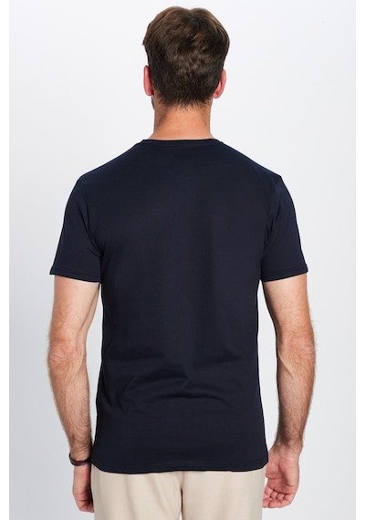 Tudors Unisex Slim Fit Dar Kesim %100 Pamuk Yumuşak Dokulu Lacivert Bisiklet Yaka Tişört-31081 Lacivert