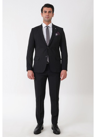 Efor Slim Fit Esnek %97 Yünlü Düz Siyah Takım Elbise Tk 957