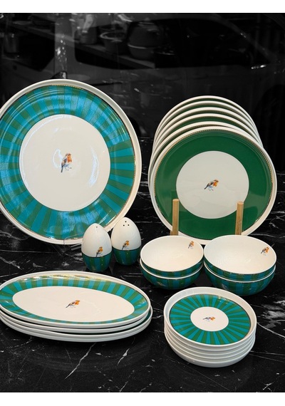 Green Bird 23 Parça Porselen Kahvaltı Takımı Gold-5288 Çok Renkli