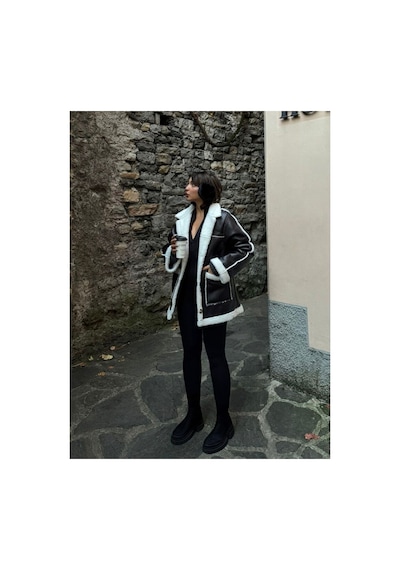 Verymoda Siyah Deri Kürklü Mont F1537 Siyah Krem