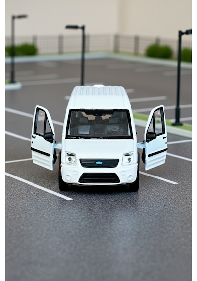 Beyaz 1:38 Ölçek Die Cast Kapıları Açılır Lisanslı Ford Transit Connect Oyuncak Metal Model Araba Çok Renkli