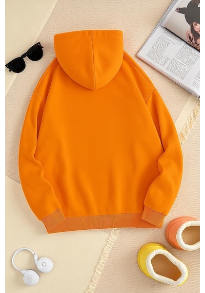 Uyguntarz Unisex Born To Read Baskılı Oversize Sweatshirt Turuncu