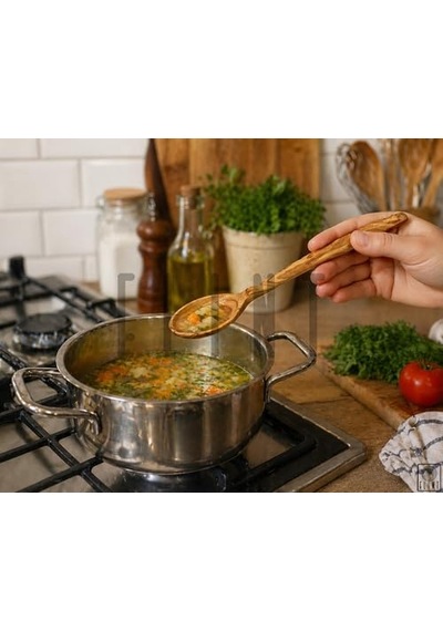 Ağacı El Yapımı Tahta Ahşap Kaşık Mutfak Yemek Kaşığı 29cm