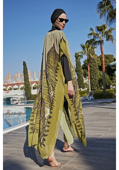 Remsa Mayo Remsa Tesettür Mayo Üzerine Tasarım Tek Kaftan Pareo Rdp001 Dev Yapraklar Yeşil