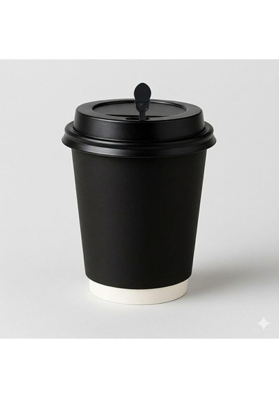 8 Oz Double Wall Siyah Görünüm Karton Bardak + Siyah Kapaklı 25'li Karıştırıcı Tıpaç Hediyeli çok renkli