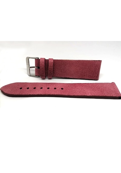 Her Saate Uyumlu Hakiki Grizi Deri Saat Kordonu 22 Mm Pembe