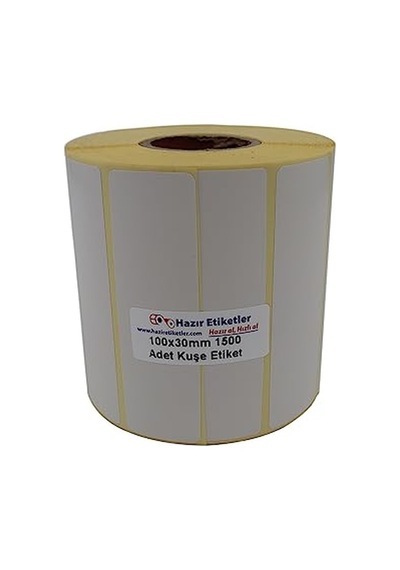 Al Hızlı Al Kuşe Etiket 100mm X 30mm Ruloda 1500 Adet 40mm Çapında Baskısız Barkod Yazıcı Etiketi 1