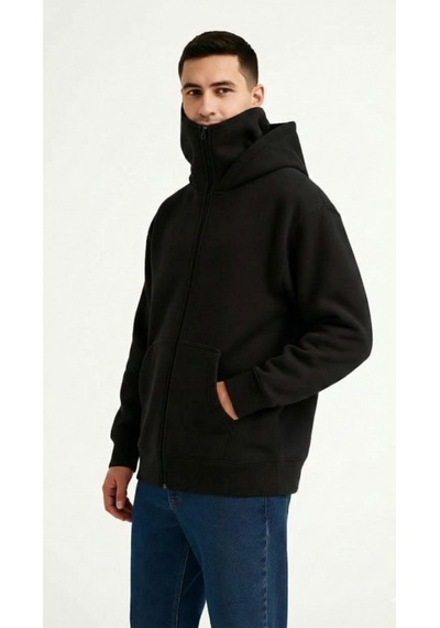Veraura Lifestyle Samuray Ninja Çift Kapüşonlu Zıp Fermuarlı Kanguru Cepli Tam Fermuarlı Hoodie Sweatshirt - Siyah